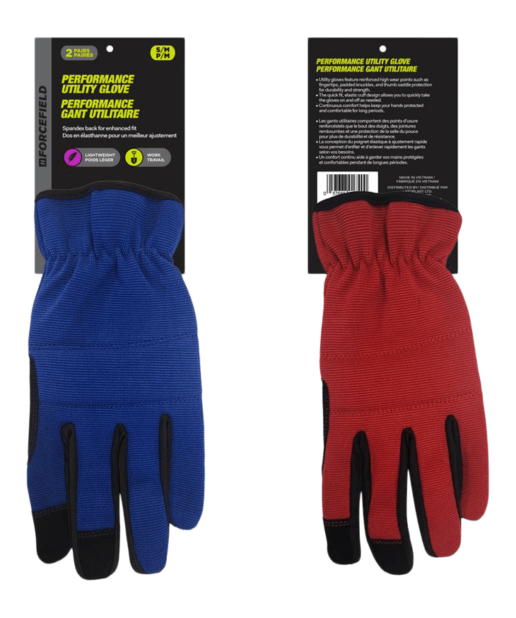 Forcefield Lightweight Performance Work Gloves, S/M, Red/Blue, 2-pk