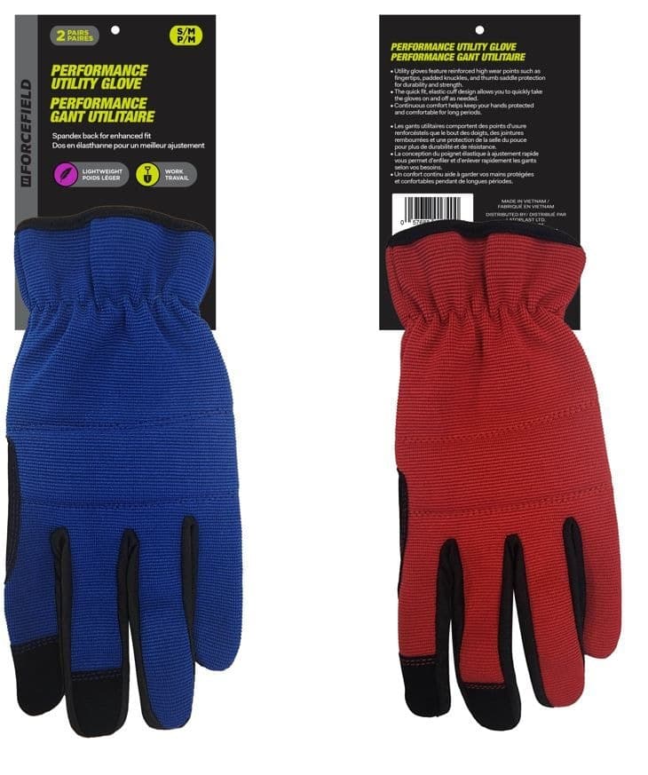 Forcefield Lightweight Performance Work Gloves, L/XL, Red/Blue, 2-pk
