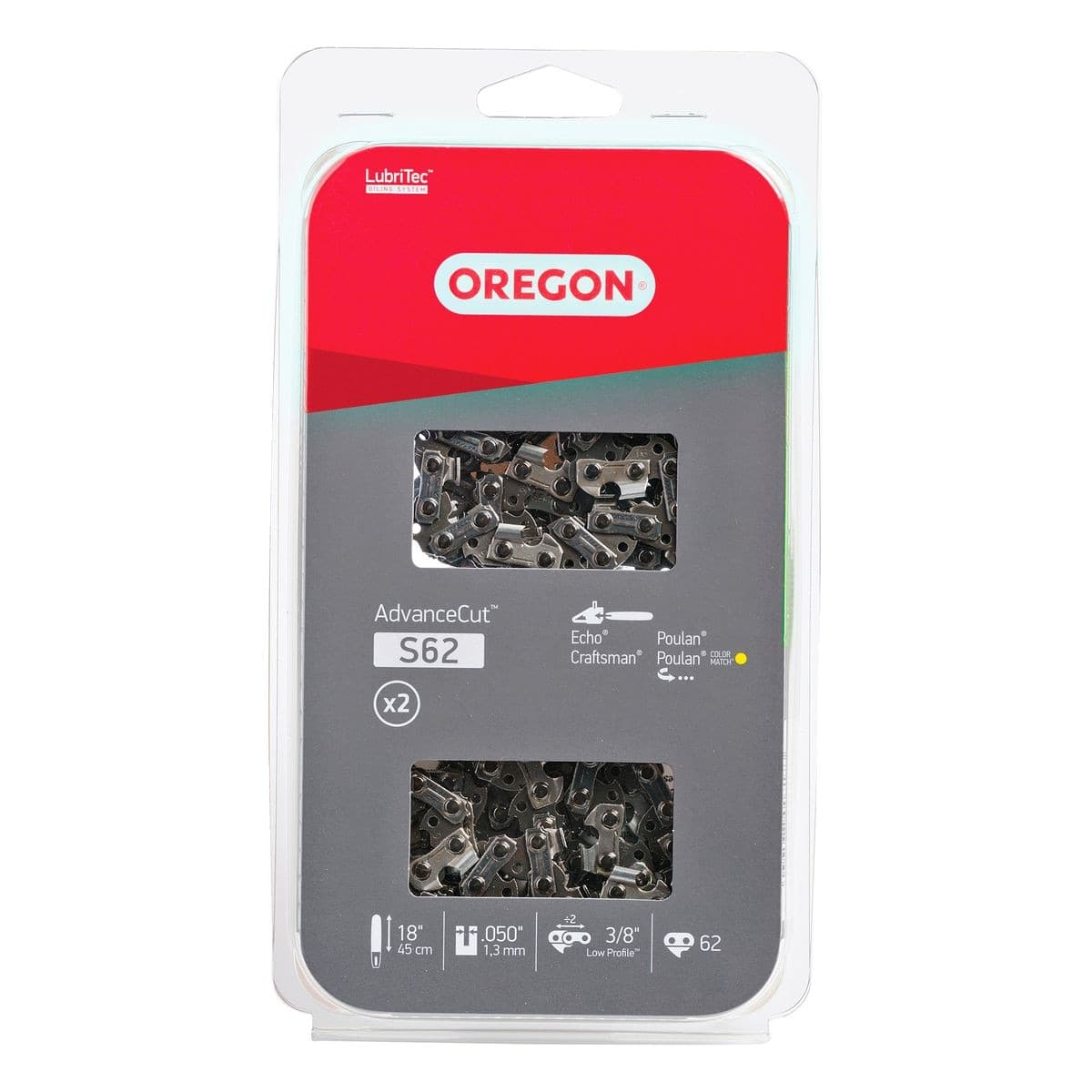 Oregon S62 AdvanceCut Replacement Chainsaw Chain, 18-in, 3/8-in Pitch, 2-pk