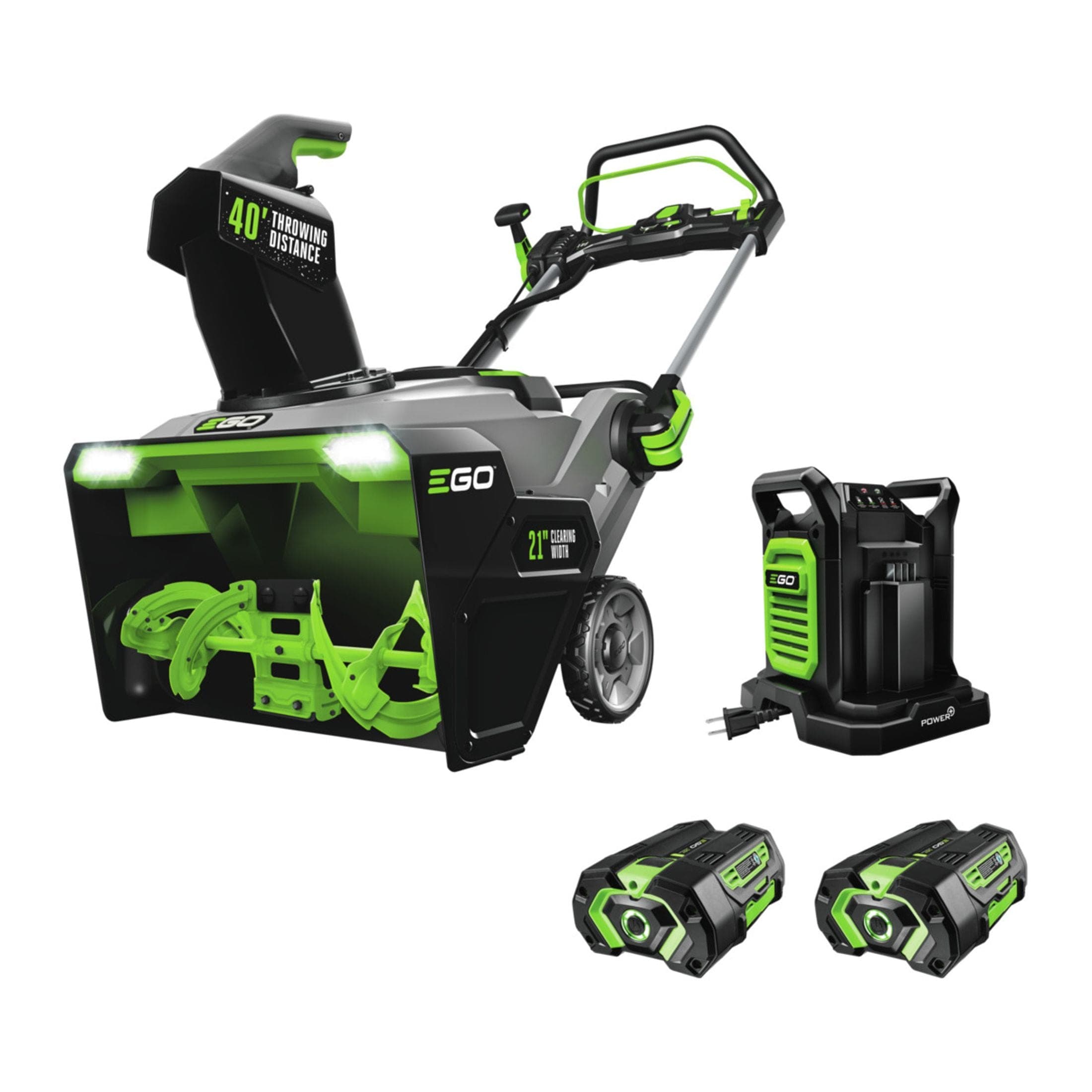 EGO POWER+ 56V Brushless Cordless 21-in Single Stage Snow Blower with Steel Auger, (2) 5.0Ah Batteries and Dual Port Charger