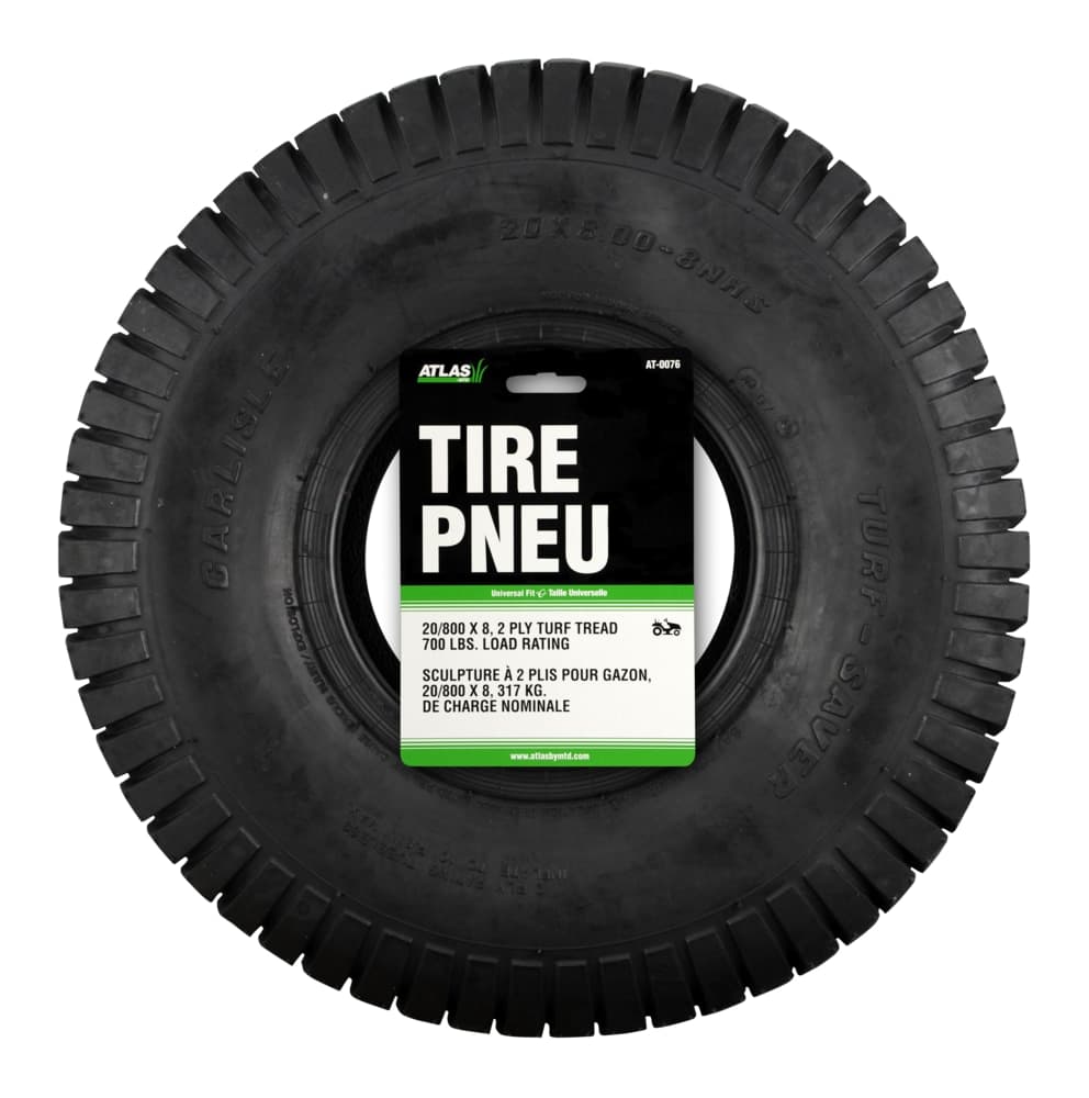 Atlas Turfsave Lawn Tractor/Riding Mower Replacement Tire, Load rating: 700 lb, 20 x 8-in