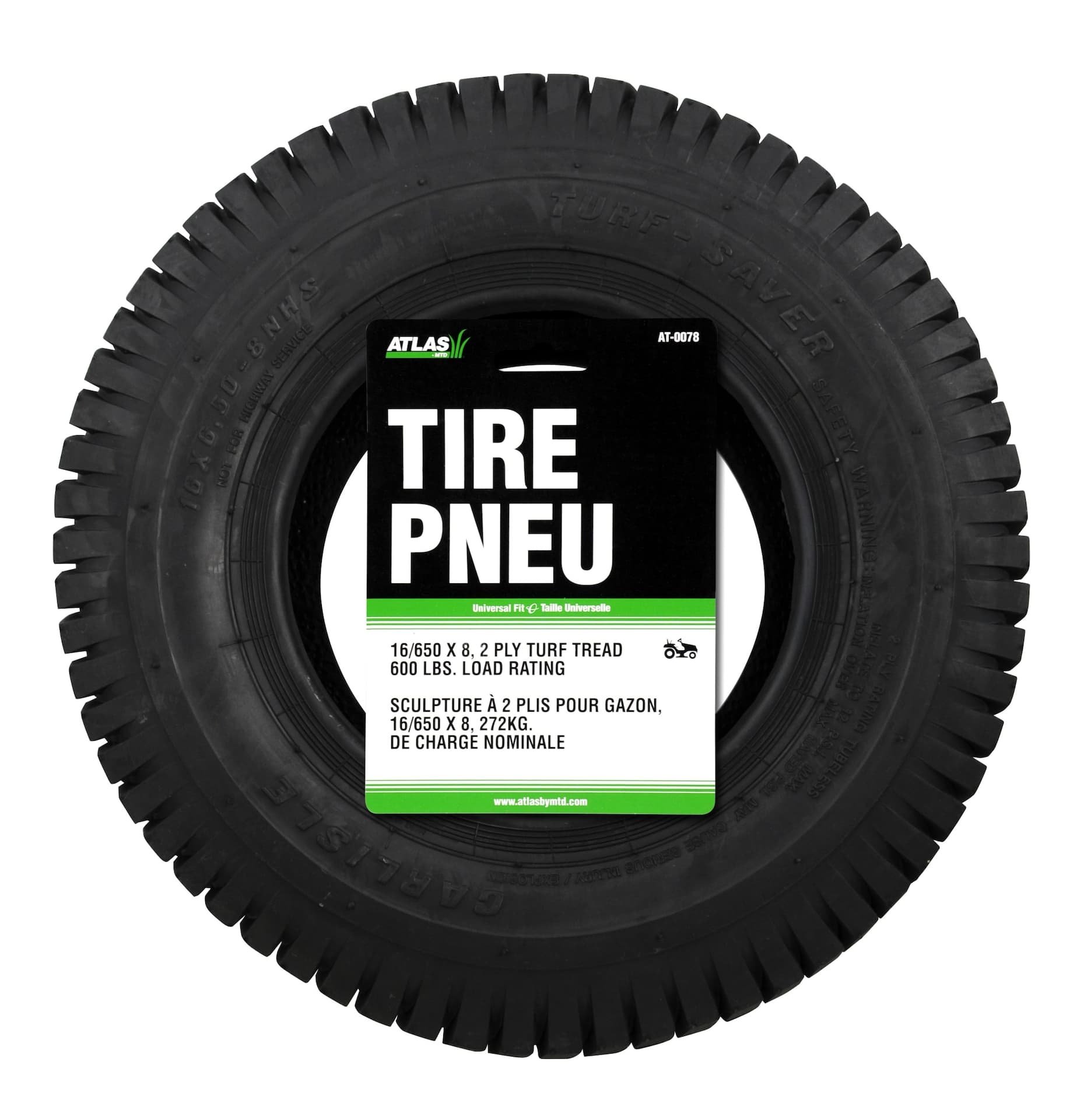 Atlas TurfSave Lawn Tractor/Riding Mower Replacement Tire, Load Rating 600 lb, 16-in x 6.50-in