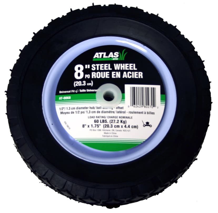 Atlas Steel Lawn Mower RePlacement Wheel with Ball Bearings, 8 in x 1.75-in