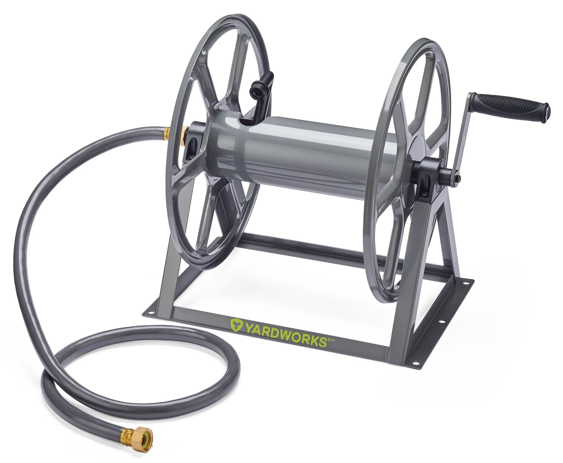 Yardworks Floor-to-Wall Mount Steel Garden Hose Reel Cart with Leader Hose, 125-ft