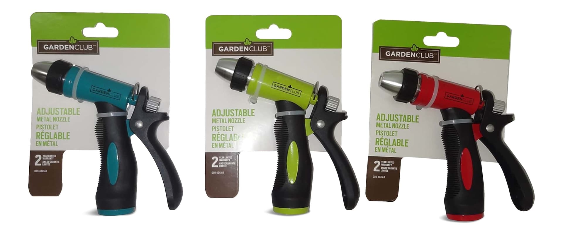 Garden Club Colour Metal Adjustable Rear-Trigger Garden Water Hose Pistol Nozzle, Assorted
