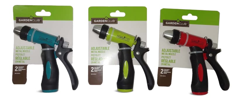 Garden Club Colour Metal Adjustable Rear-Trigger Garden Water Hose Pistol Nozzle, Assorted