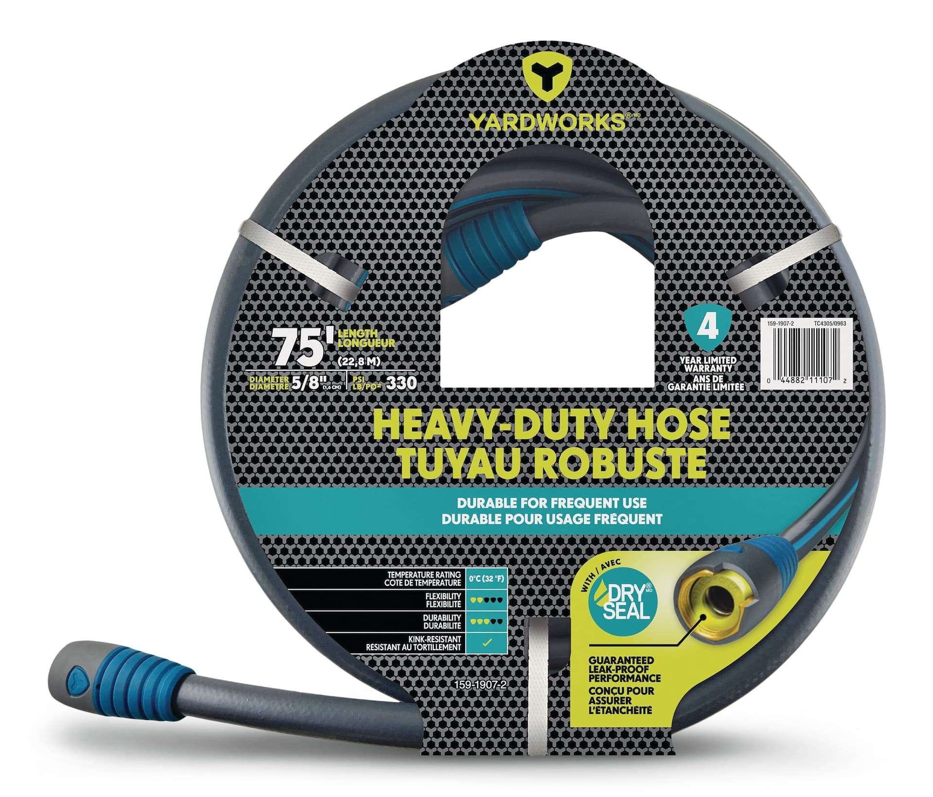 Yardworks Dry Seal Heavy-Duty Garden Hose with Crush Proof Couplings, 75-ft