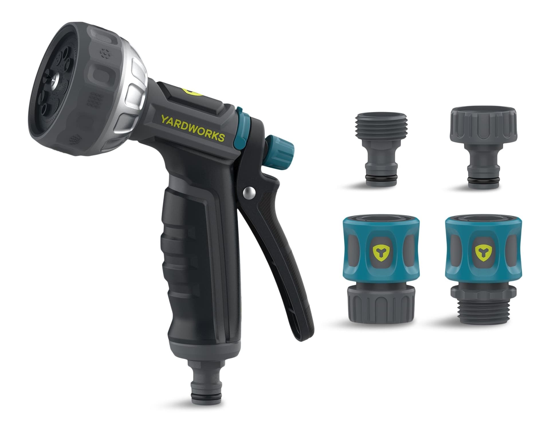 Yardworks ABS Plastic 8-Pattern Quick Connect Garden Water Hose Spray Nozzle Combo, Includes 5-Piece Quick Connect Accessories