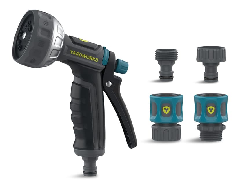 Yardworks ABS Plastic 8-Pattern Quick Connect Garden Water Hose Spray Nozzle Combo, Includes 5-Piece Quick Connect Accessories