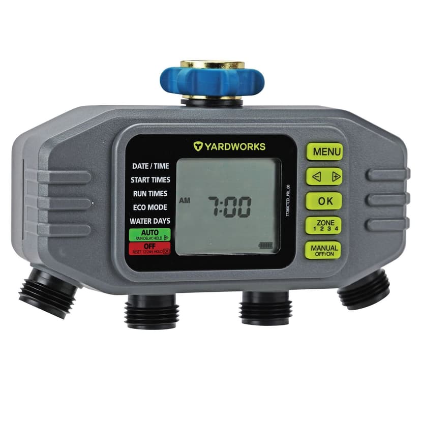 Yardworks Dry Seal Programmable Digital Water Timer with LCD Display, 4-Zone