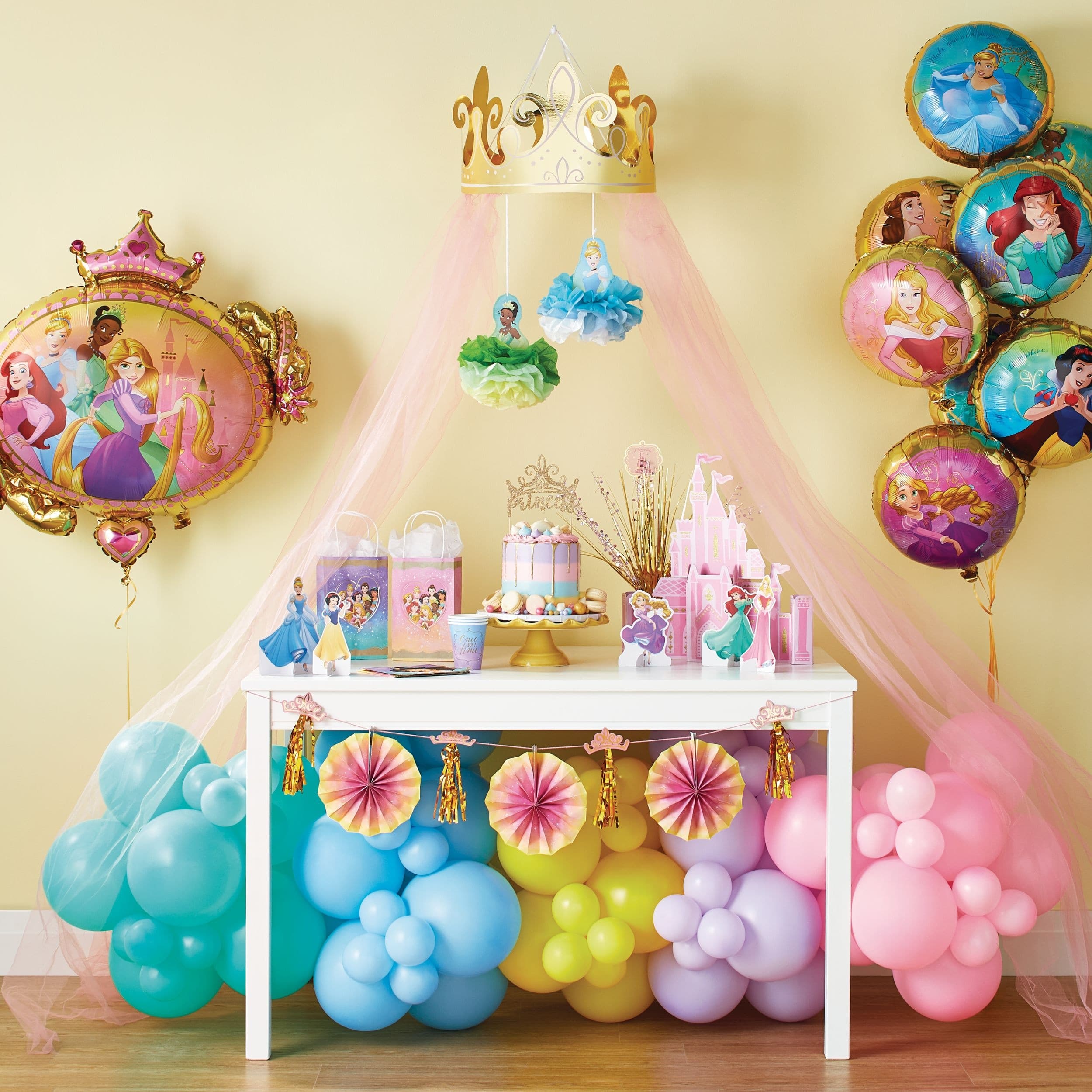 Disney Princess Once Upon A Time Cinderella/Snow White/Jasmine Table Decorating Kit Centerpieces, Pink, 15-in, 9-pk, for Birthday Party
