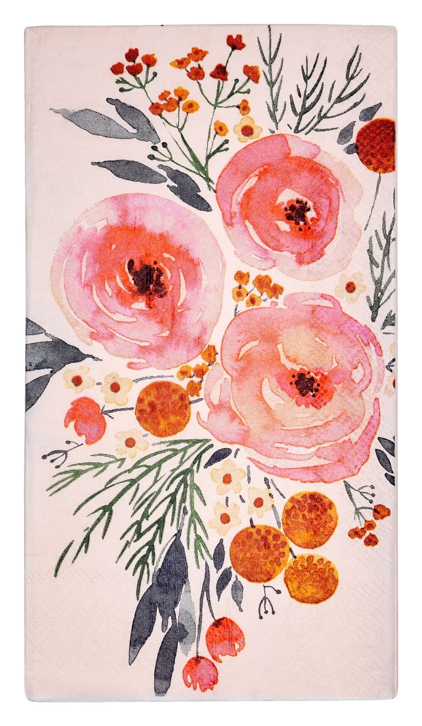 Sophistiplate Blush Bouquet Rectangle Paper Disposable Guest Towel Napkins, Pink, 8-in, 20-pk, 3-ply, for Bridal Shower/Brunch/Mother's Day/Easter