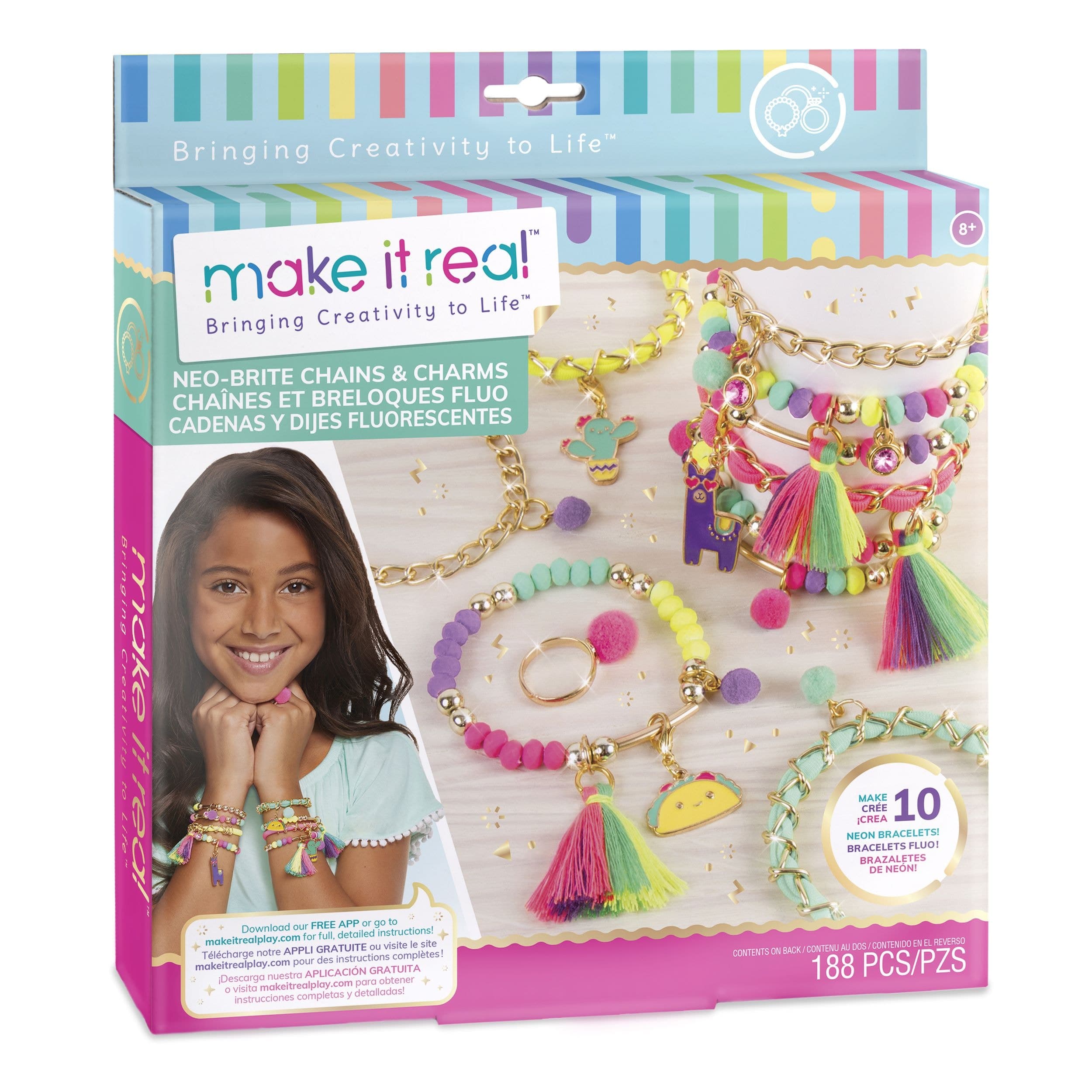 DIY Customizable Friendship Bracelete & Charms, Multi-Coloured, 188-pk, for Arts & Crafts/Birthday Favour