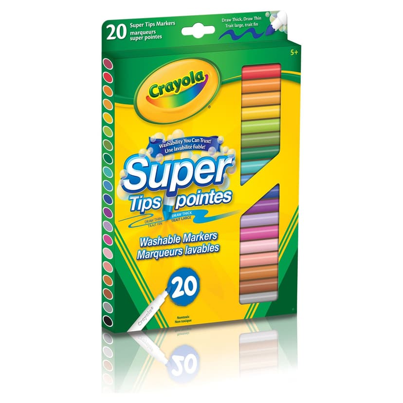 Crayola Super Tips Washable Coloured Drawing Markers, Multi-Coloured, 20-pk, for Arts & Crafts