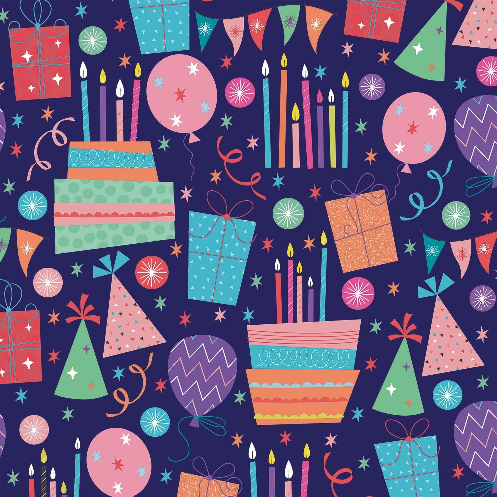 Gift Wrapping Paper, Blue/Pink, Birthday Candles, 16-ft, for Birthday Party