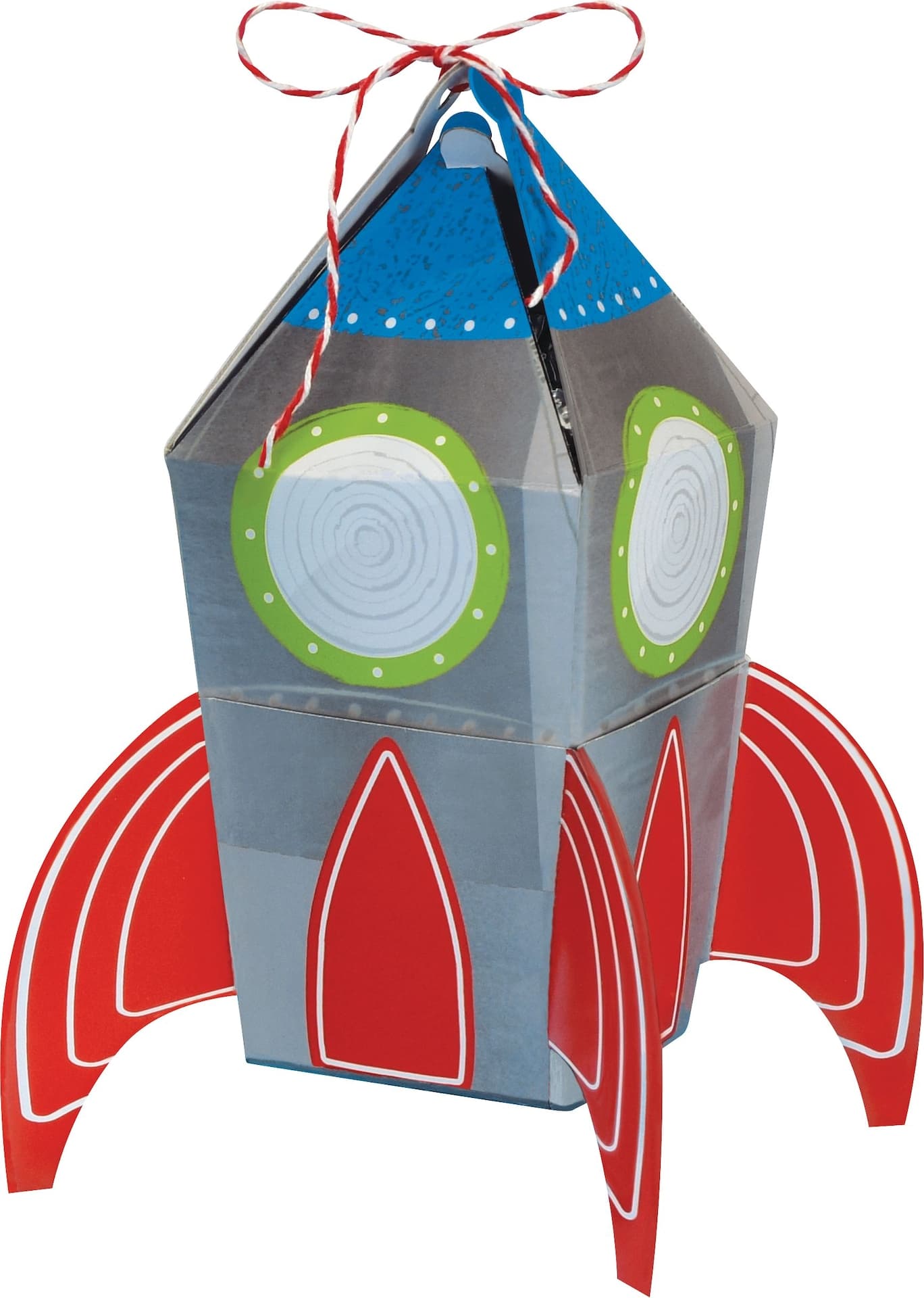Blast Off Rocketship Treat Party Boxes, Red/Blue/Green, 5.5-in, 8-pk, for Birthday Party