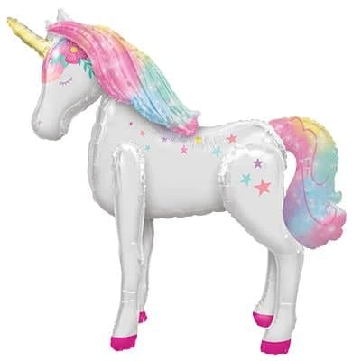 Unicorn Satin Giant Gliding Air-Walker Foil Balloon, White/Pink, 42-in, Helium Inflation & Ribbon Included for Birthday Party