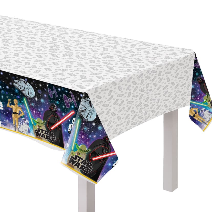 Disney Star Wars Galaxy of Adventures Rectangle Plastic Reusable Table Cover, Black/Purple, 54x96-in, for Birthday Party