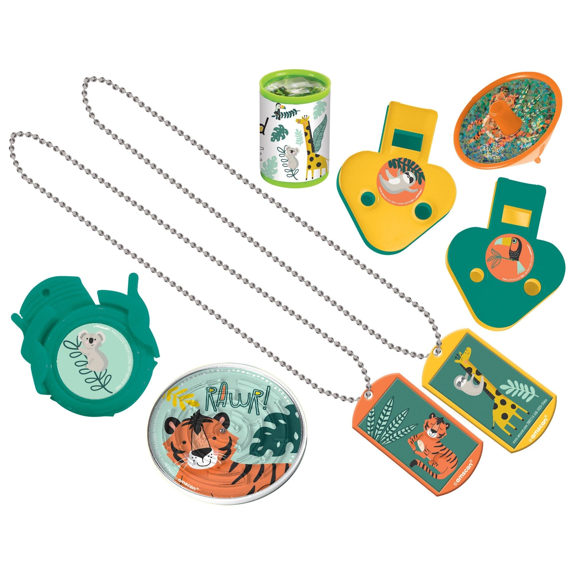 Get Wild "Rawr" Jungle Animals Mega Mix Party Favour Pack, Green/Orange/Yellow, 48-pk, for Birthday/Party Favour