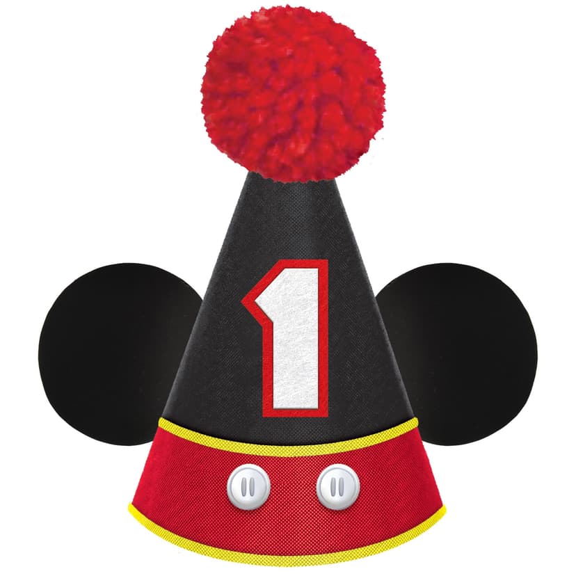 Disney Mickey Mouse Cone Party Hat with Ears, Red/Black, One Size, Wearable Accessory for Birthdays