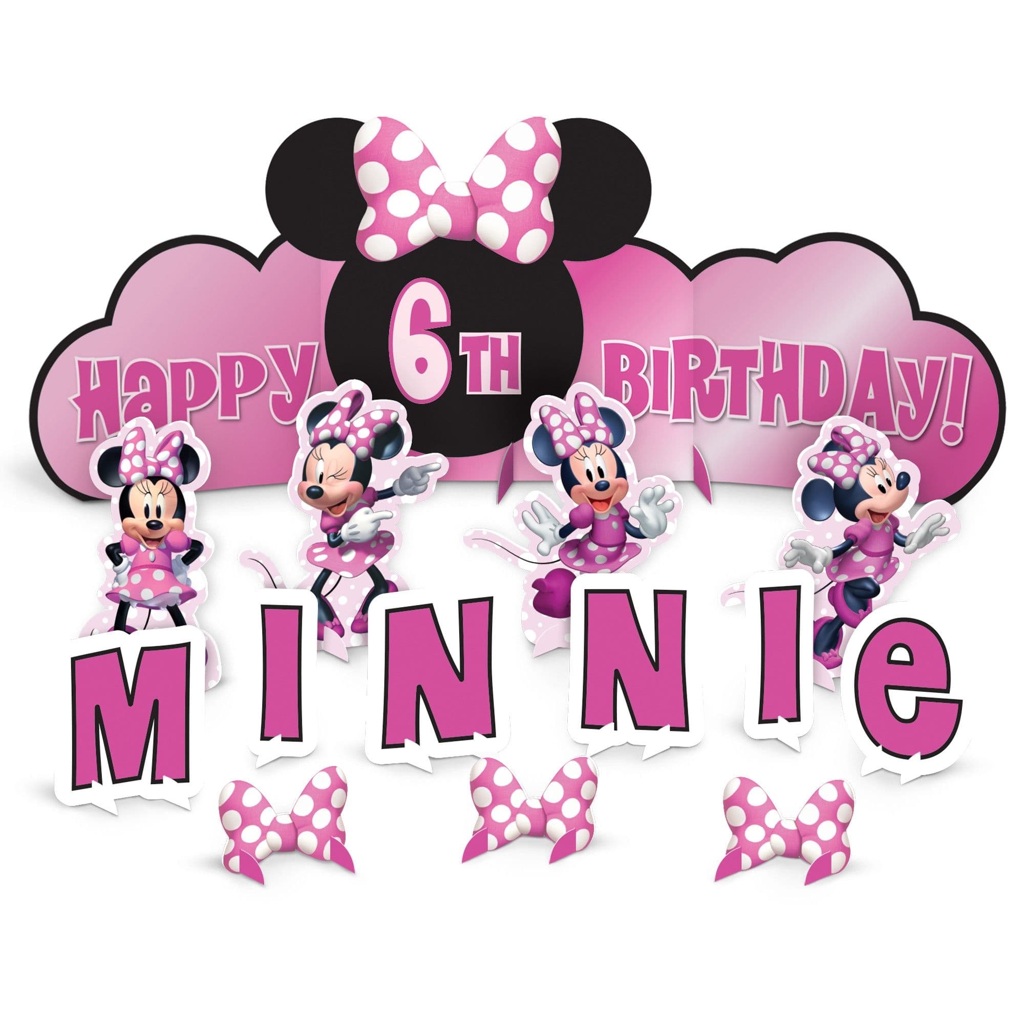Disney Minnie Mouse "Happy Birthday" DIY Customizable Table Decorating Kit Centerpieces, Pink, 16.5-in, 14-pk, for Birthday Party