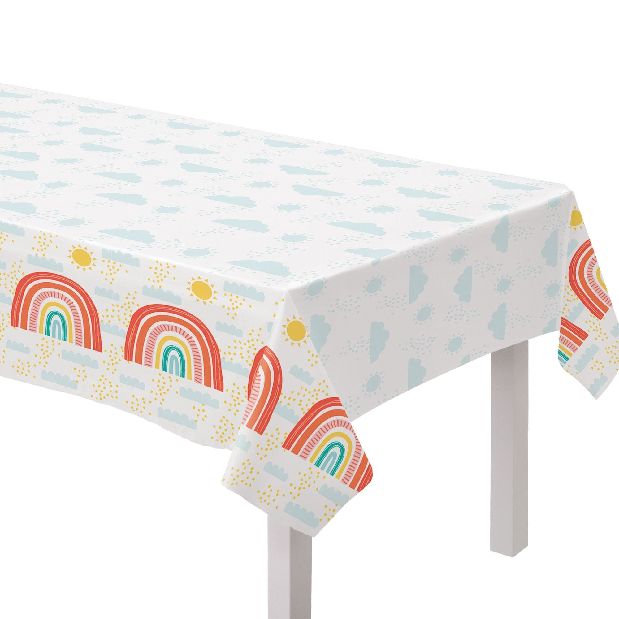 Retro Rainbow Rectangle Plastic Reusable Table Cover, Multi-Coloured, 54x96-in, for Birthday Party