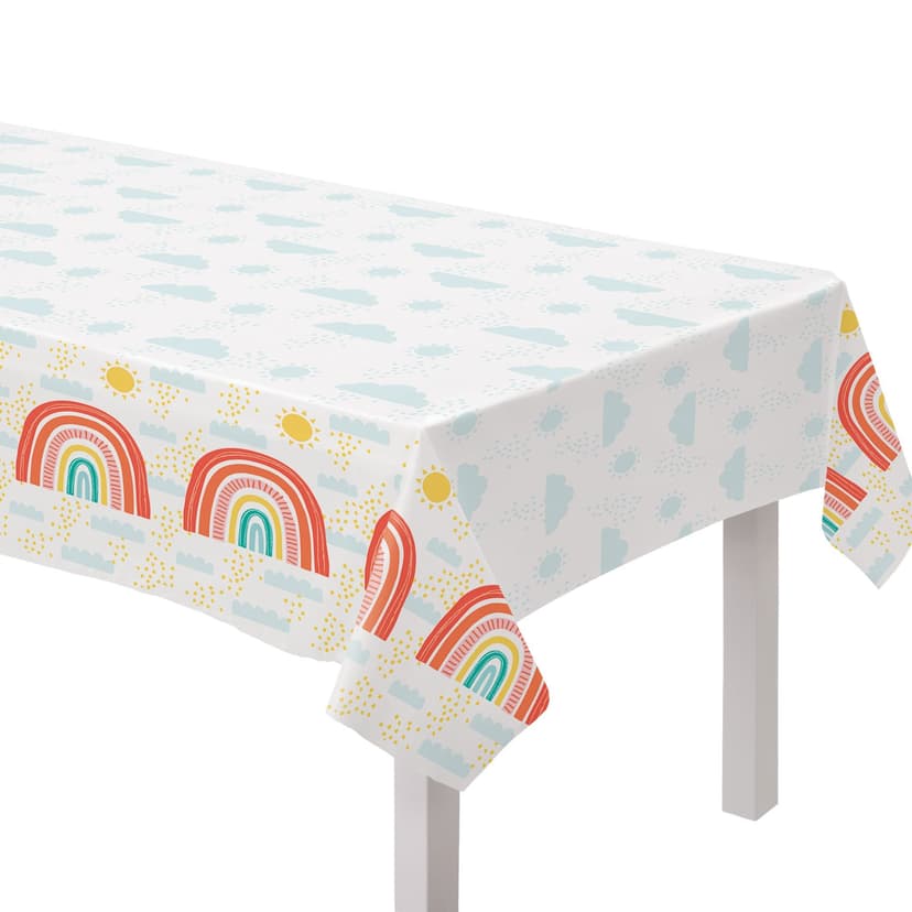 Retro Rainbow Rectangle Plastic Reusable Table Cover, Multi-Coloured, 54x96-in, for Birthday Party