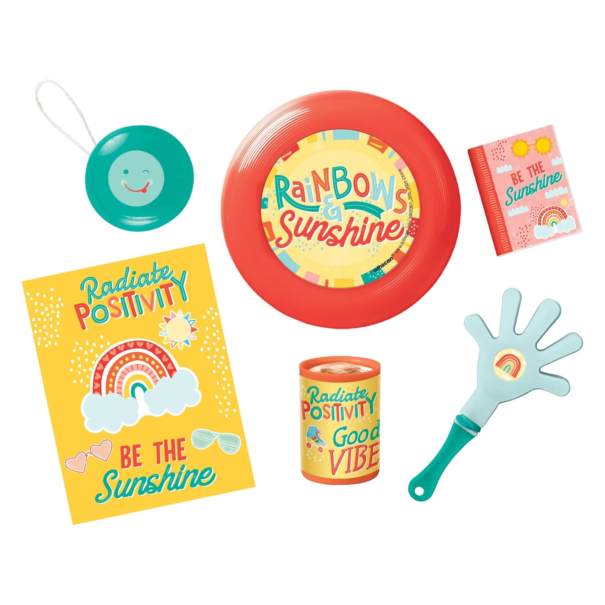 Retro Rainbow "Radiate Positivity" Mega Mix Party Favour Pack, Orange/Yellow, 48-pk, for Birthday/Party Favour