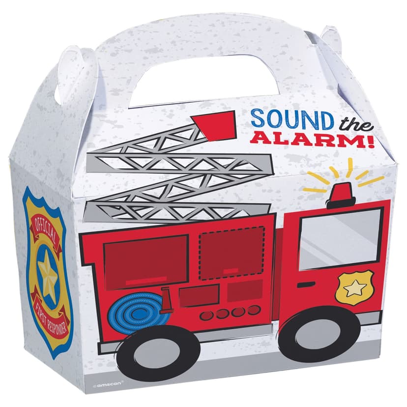 First Responders "Sound the Alarm" Square Treat Party Boxes, White/Red, 10-in, 8-pk, for Birthday Party