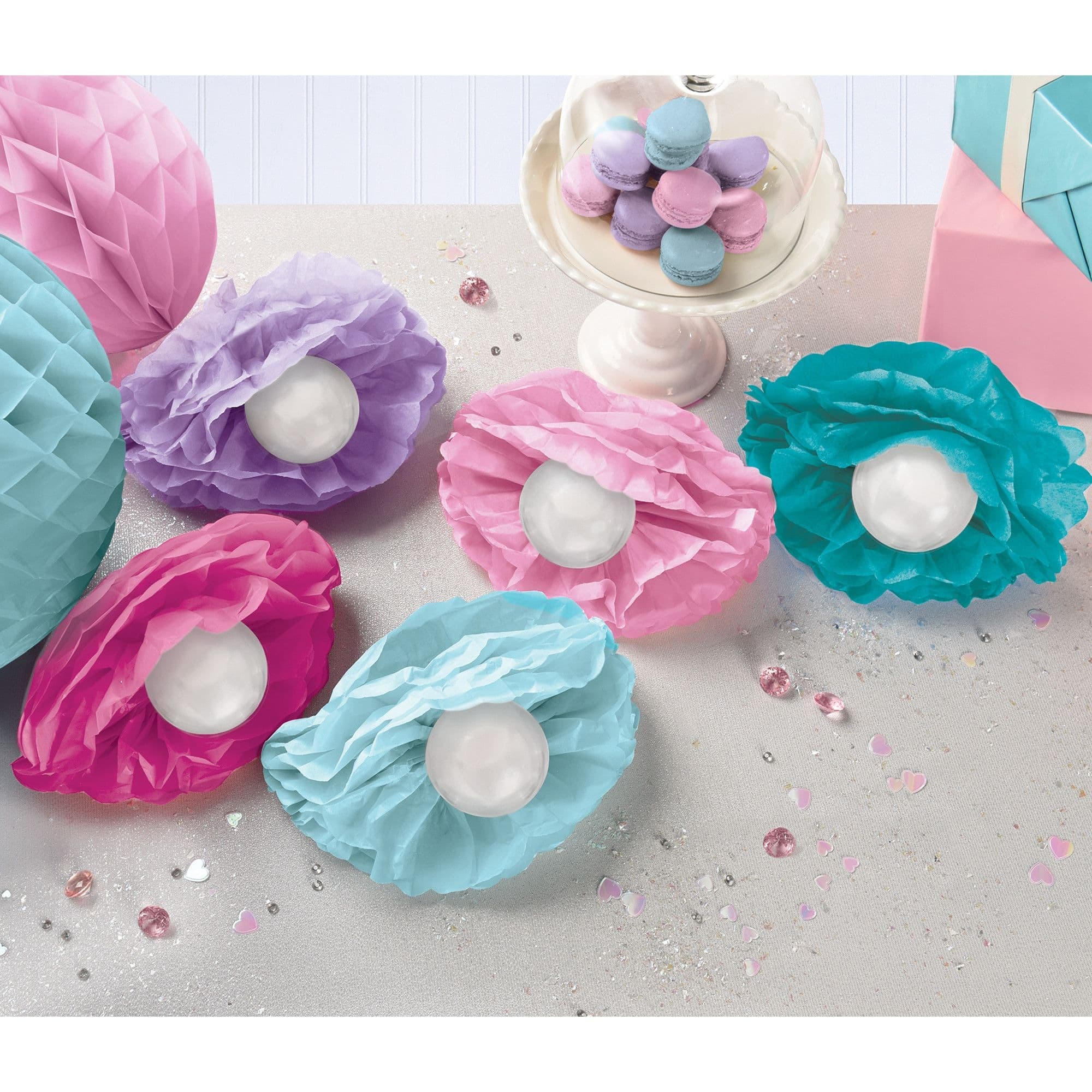 Shimmering Mermaids Tissue Pom Pom Table Decorations, Blue/Purple, 14-in, 10-pk, for Birthday Party