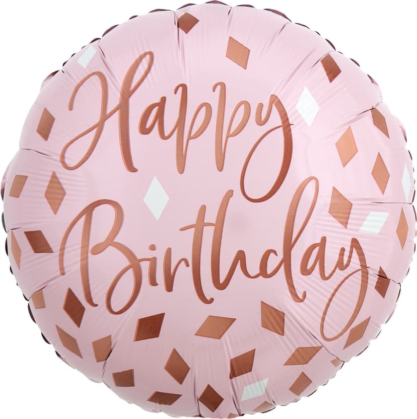 Blush Birthday "Happy Birthday" Round Satin Foil Balloon, Rose Gold/Pink, 18-in, Helium Inflation & Ribbon Included for Birthday Party