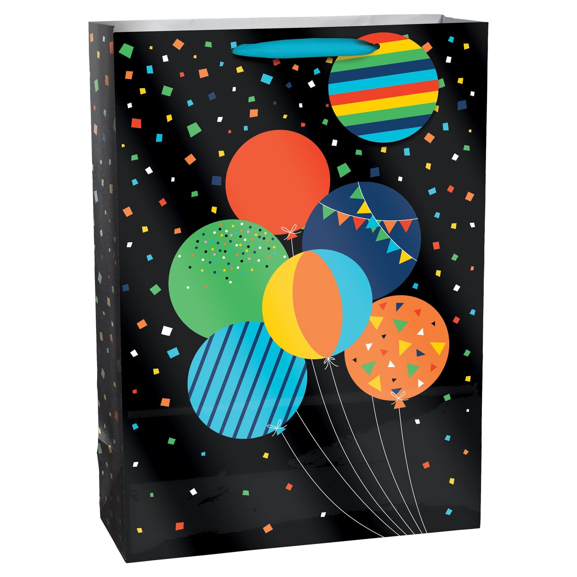 Paper Gift Bag, Black/Multi-Coloured, Balloons, 23.5-in, for Birthday Party