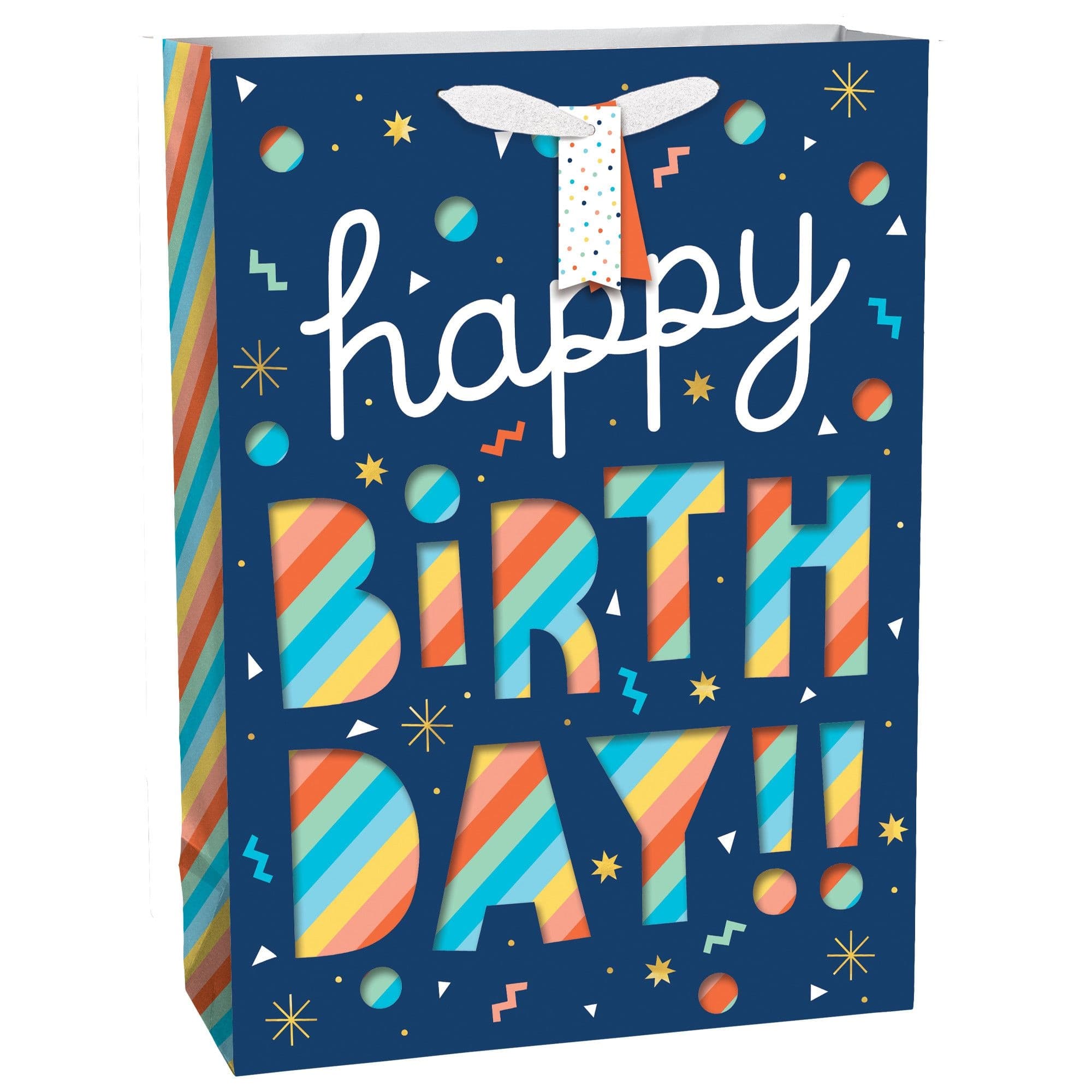"Happy Birthday" Paper Gift Bag, Blue/Red, 17-in, for Birthday Party