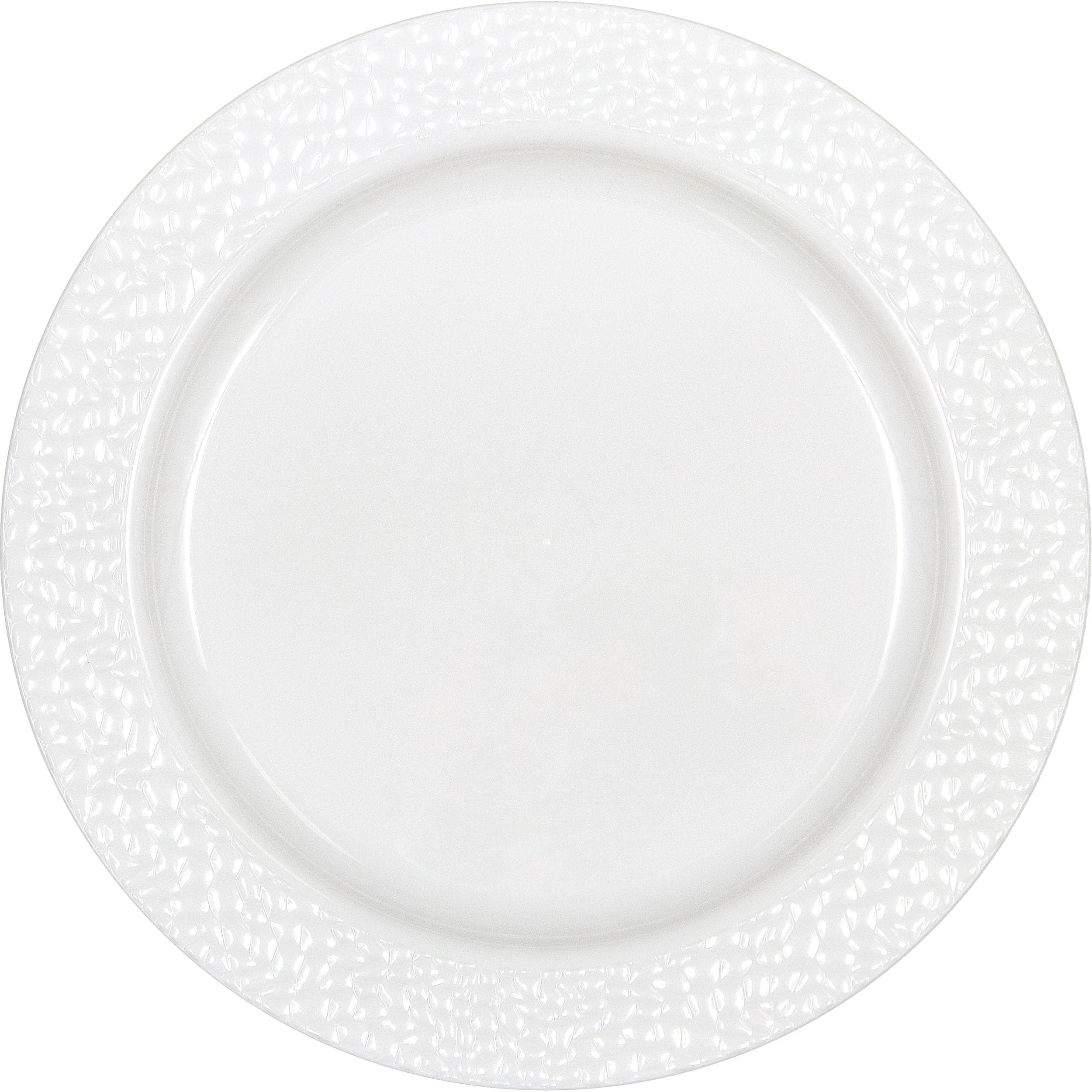 Round Hammered Plastic Reusable Dessert Plates, White, 7.5-in, 10-pk, for Christmas/Thanksgiving/New Year's Eve/Birthday Party