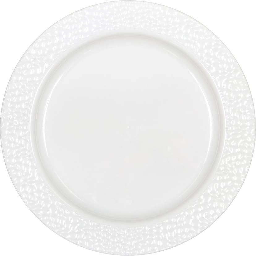 Round Hammered Plastic Reusable Dessert Plates, White, 7.5-in, 10-pk, for Christmas/Thanksgiving/New Year's Eve/Birthday Party