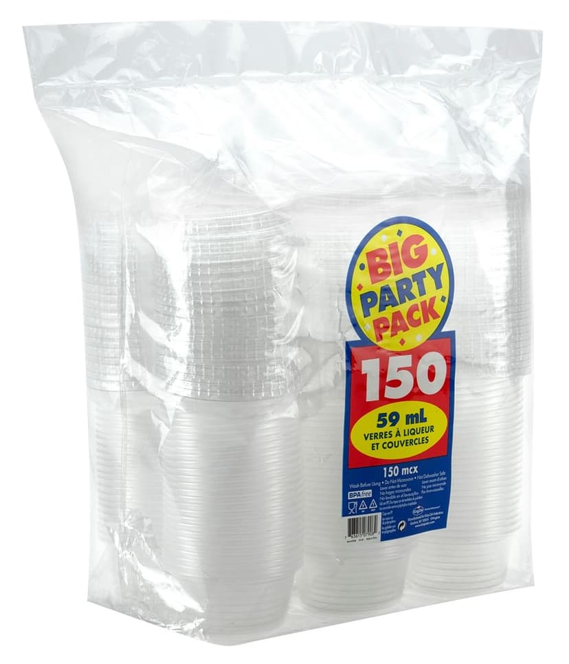 Plastic Portion Control Cup & Lids, Clear, 2-oz, 150-pk, for New Year's Eve/Graduation/Christmas/Birthday Party