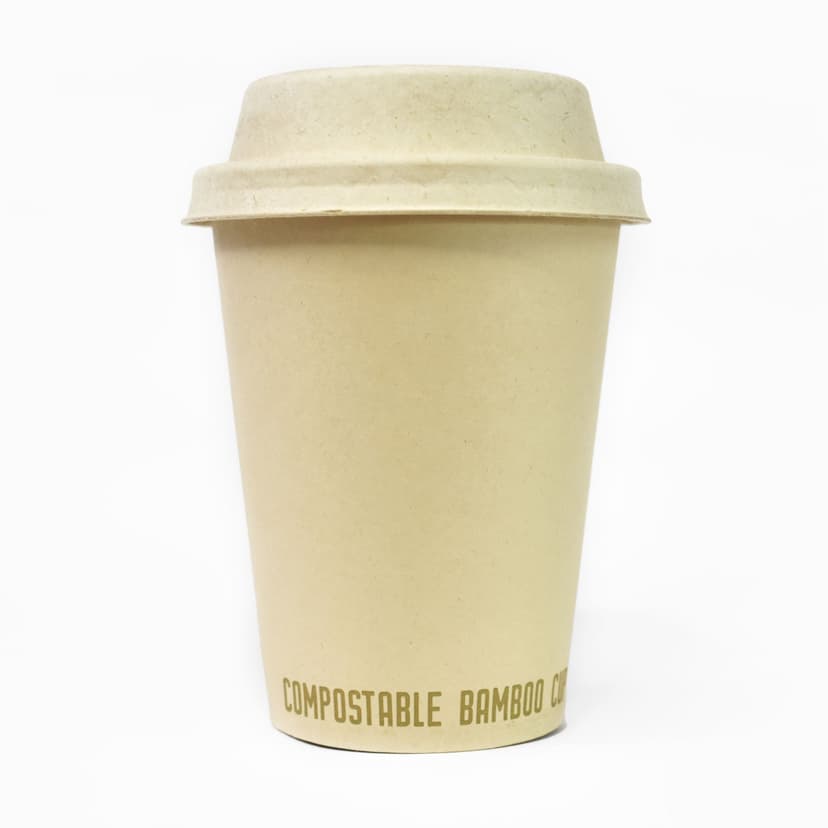 Compostable Bamboo Eco Coffee Cups with Lids, Brown, 12-oz, 12-pk, for Wedding/Birthday/Conference Event