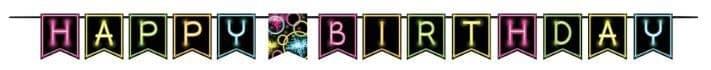 Glow "Happy Birthday" Hanging Garland Banner Decoration, Black, 8.9-ft, for Birthday Party