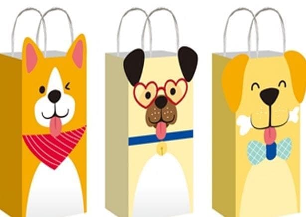 Dog Party Rectangle Paper Party Treat Bags, Yellow, 9.5-in, 4-pk, for Birthday Party