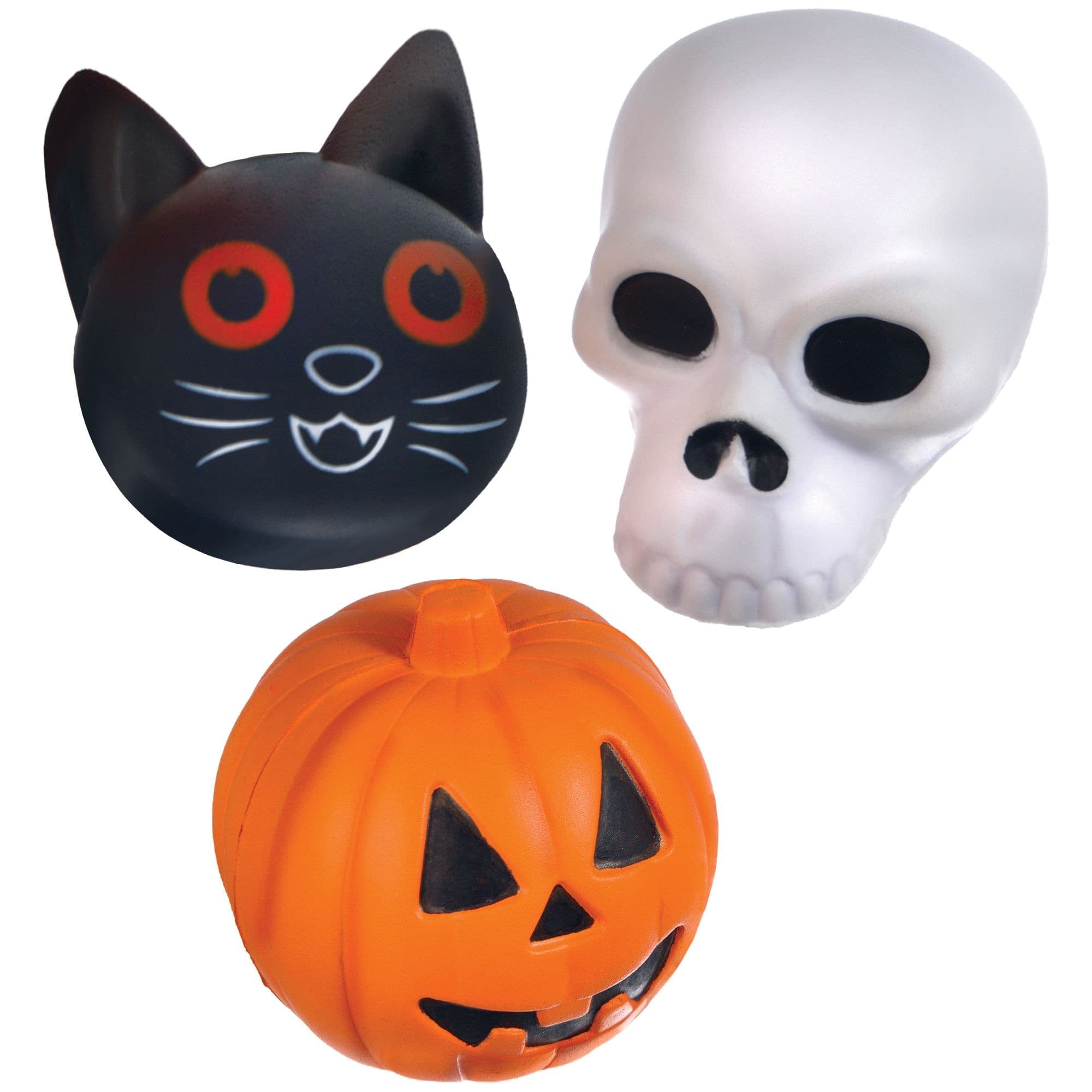 Spider/Jack-O'-Lantern/Skeleton Foam Squish Ball Favours, Black/Orange/White, 3-in, 3-pk, for Halloween