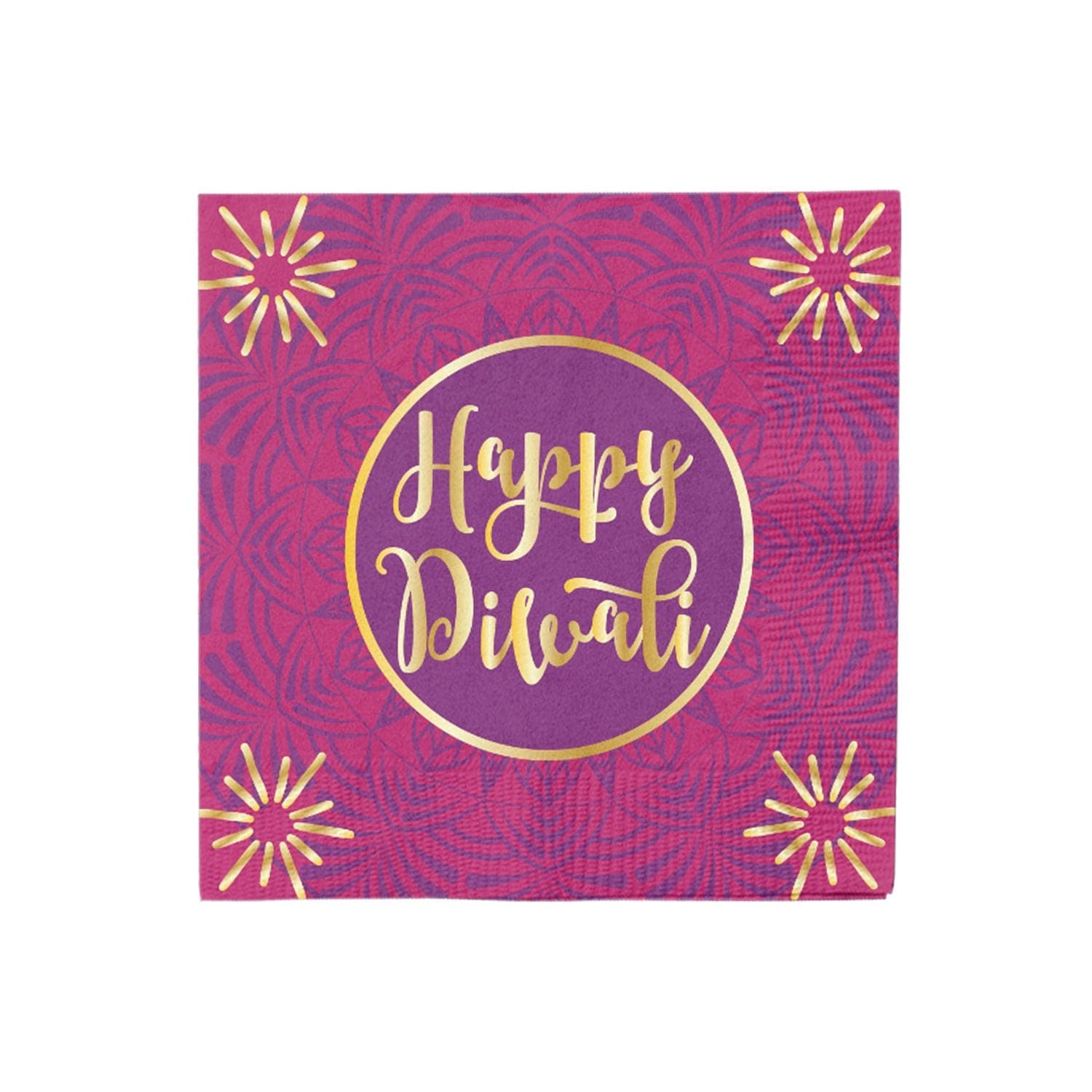 Sophistiplate "Happy Diwali" Square Paper Disposable Lunch Napkins, Purple, 6.5-in, 20-pk, 3-ply, for Diwali
