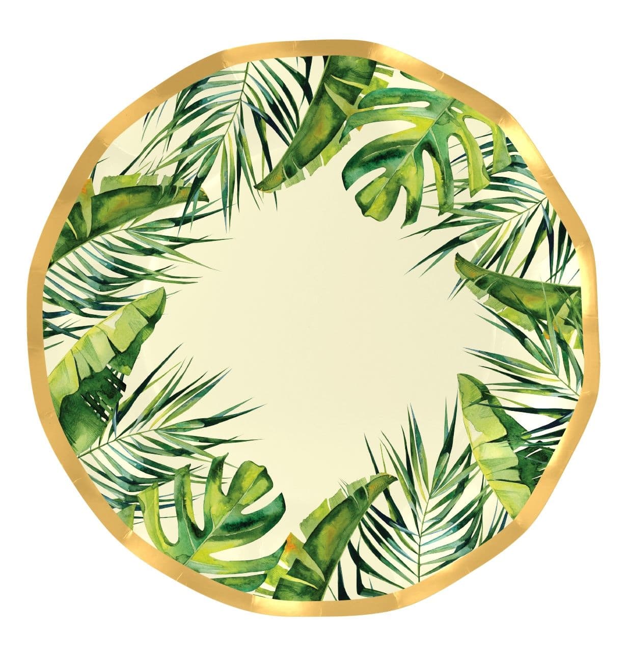 Sophistiplate Palm Spring Round Paper Disposable Dinner Plates, Green/Gold, Palm Leaves, 10-in, 8-pk, for Summer Party
