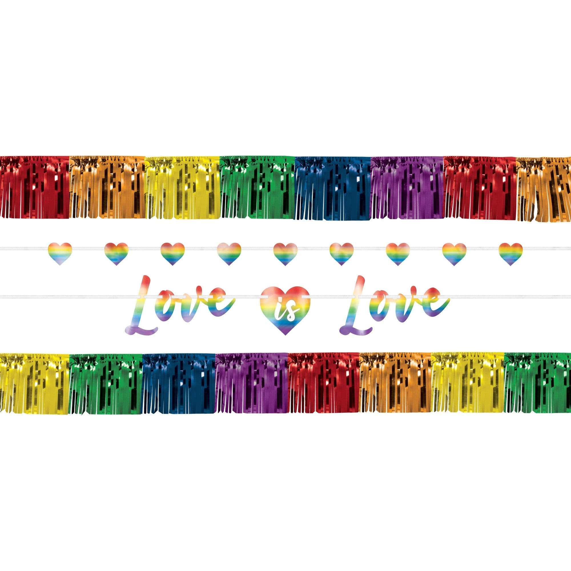 "Love is Love" Hanging Garland Banner Decoration, Rainbow, 8-ft, 5-pk, for Pride