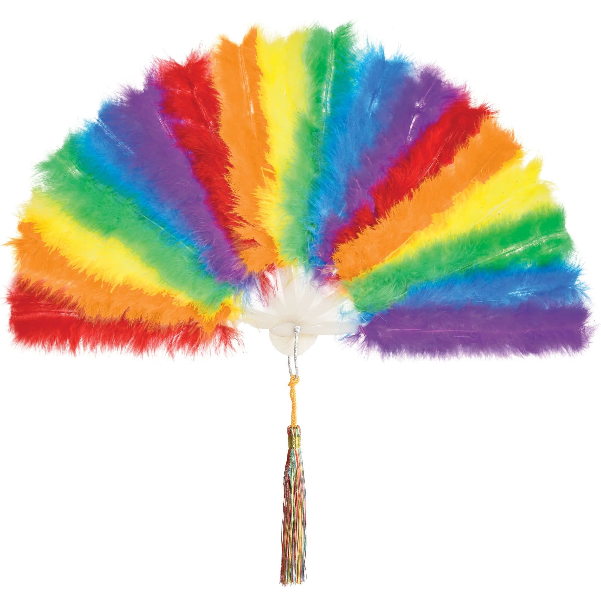 Rainbow Handheld Feather Fan, Multi-Coloured, 9-in, for Pride