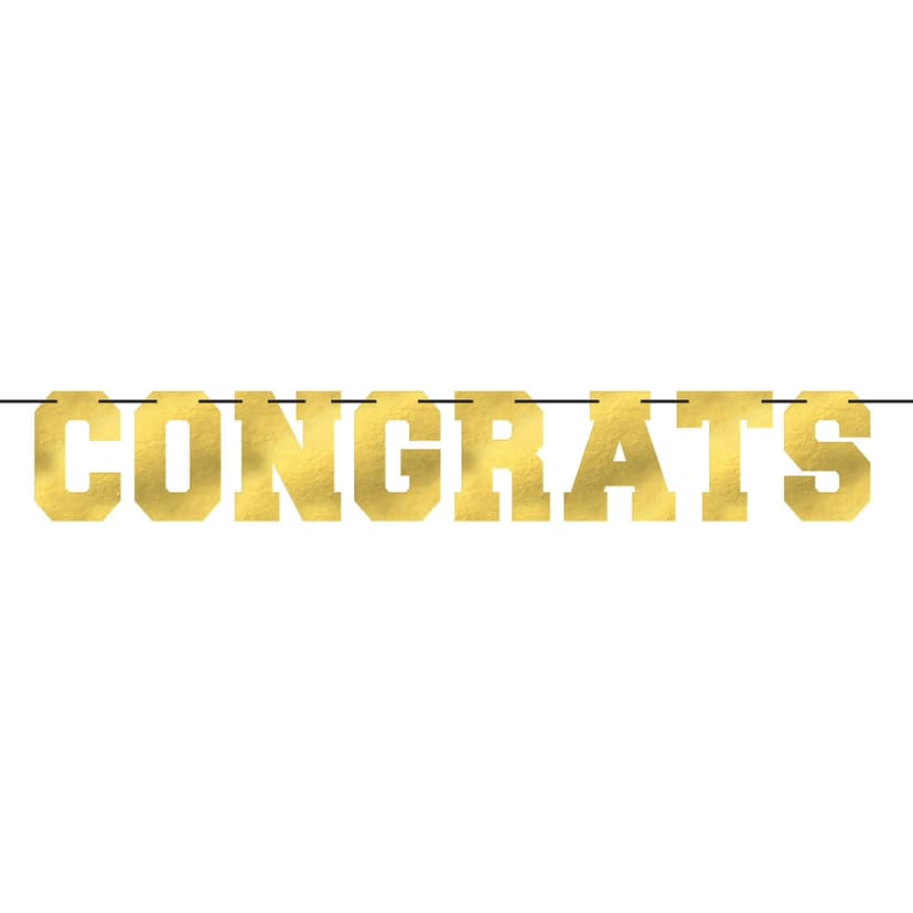 "Congrats" Hanging Garland Banner Decoration, Gold, 10-in, for Graduation