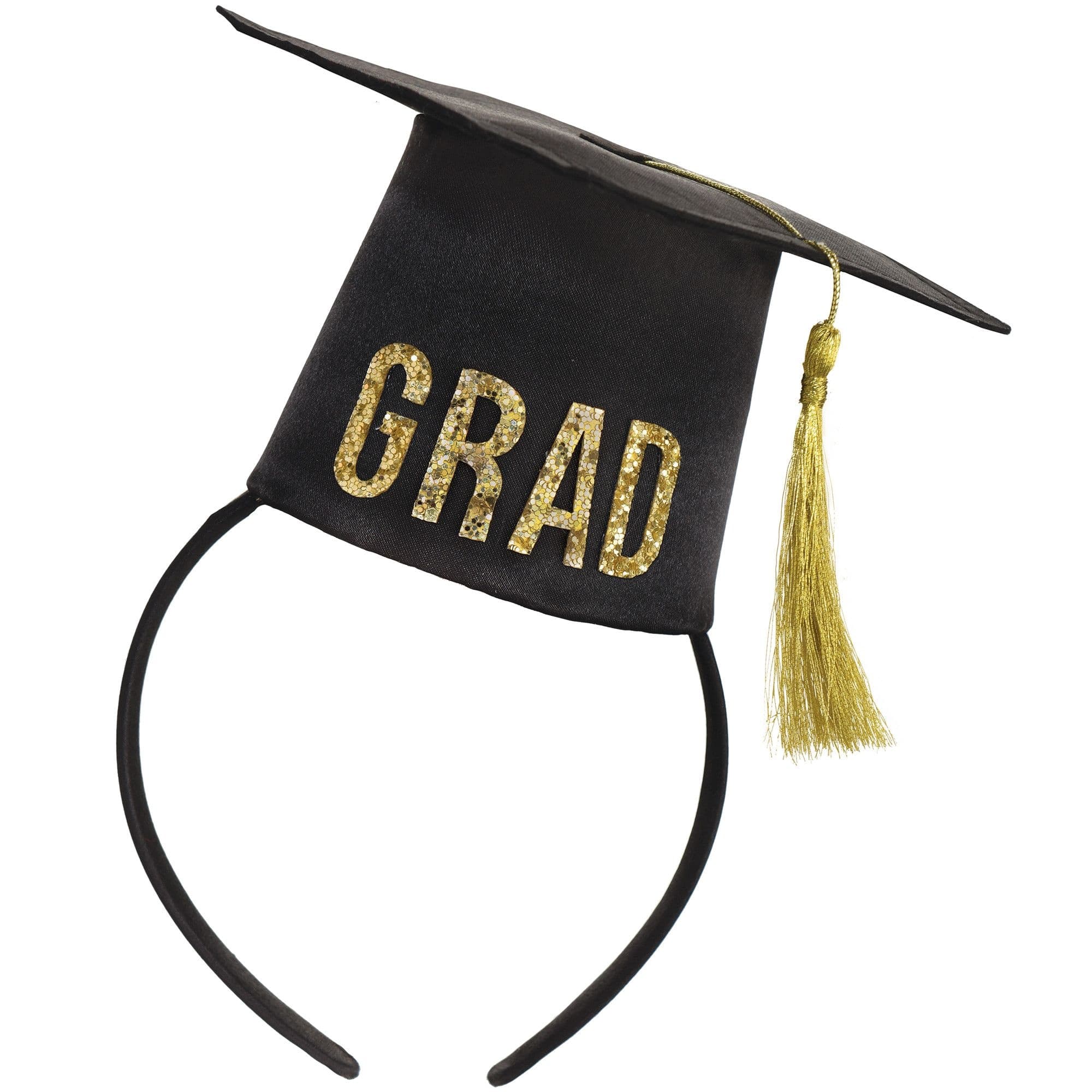 "Grad" Graduation Cap Headband, Black/Gold, One Size, for Graduation