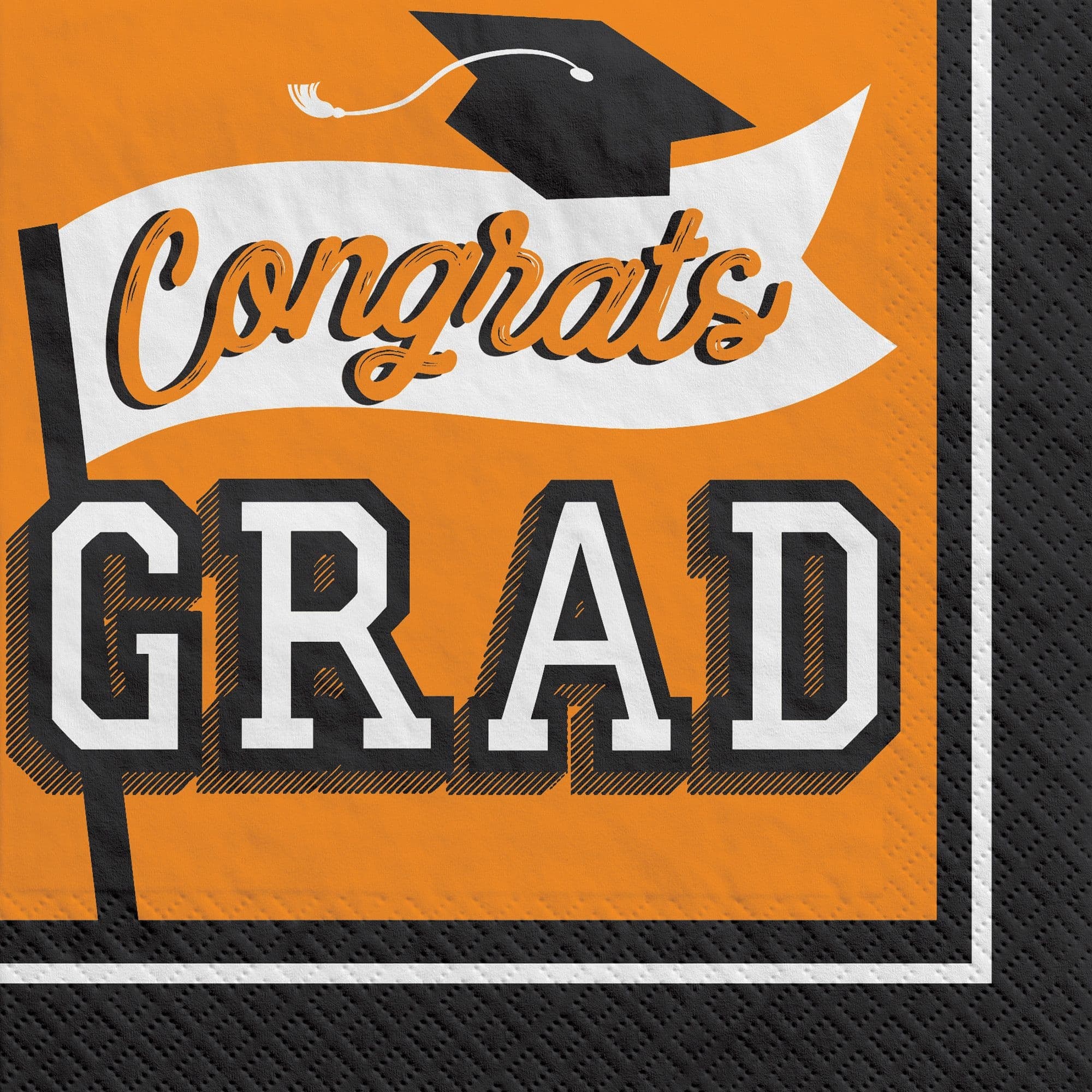 True to Your School "Congrats Grad!" Square Disposable Paper Lunch Napkins, Orange, 6.5-in, 40-pk, 2-ply, for Graduation