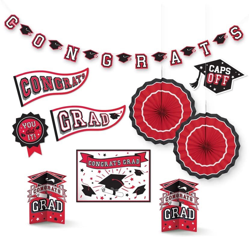 "Congrats Grad" Room & Table Centerpiece Decorating Kit, Red, 5-in, 10-pk, for Graduation