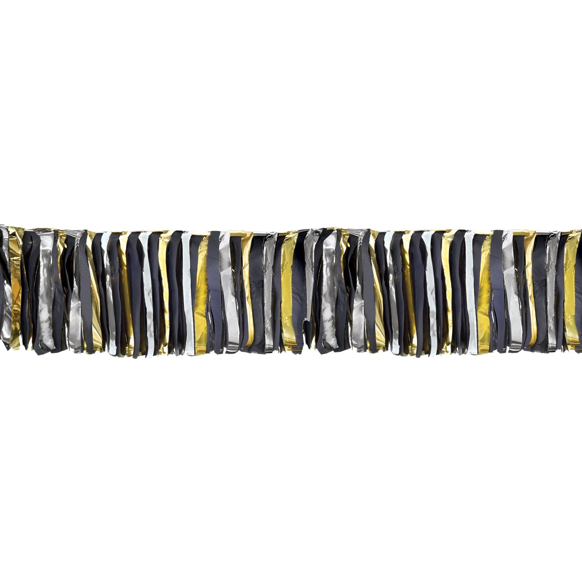 Hanging Fringe Garland Banner Decoration, Black/Silver/Gold, 9-ft, for New Year's Eve/Graduation/Birthday Party