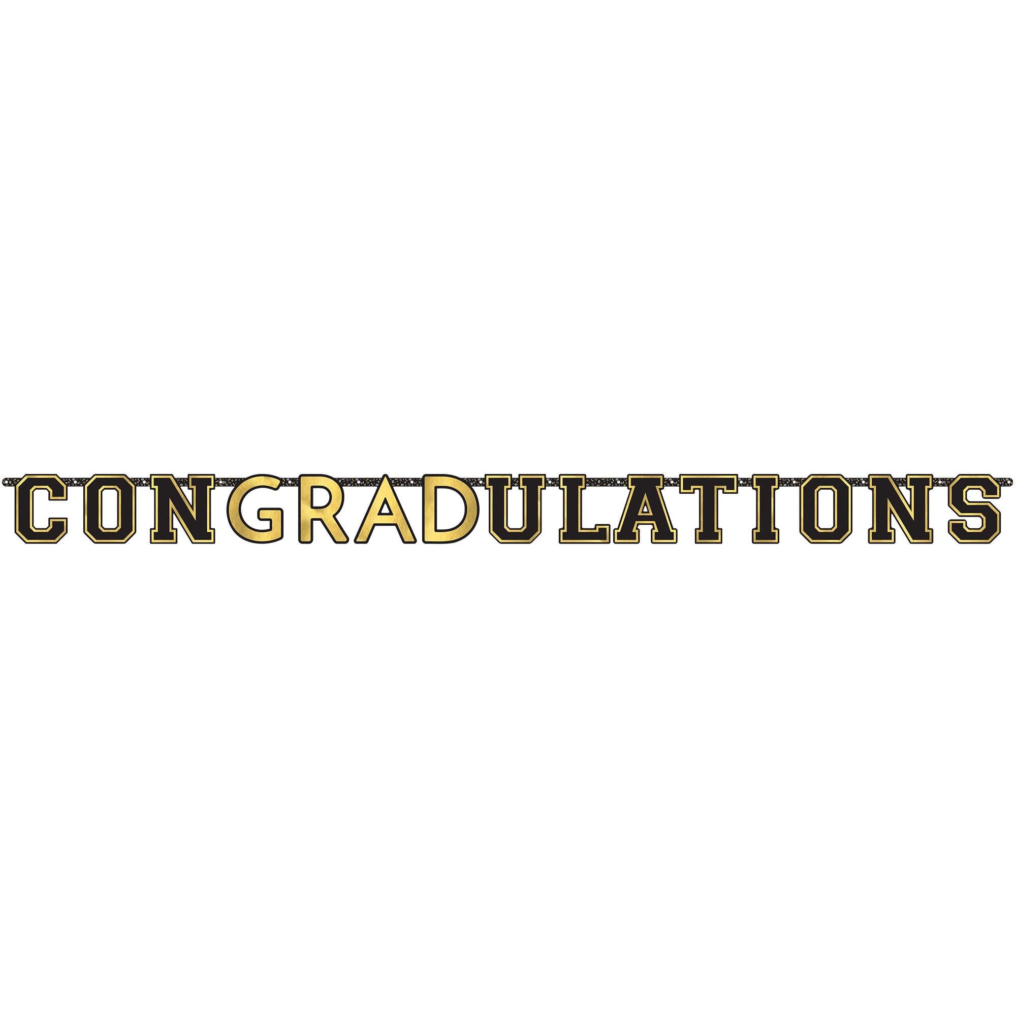 "ConGRADulations" Hanging Garland Banner Decoration, Black/Gold, 130-in, for Graduation